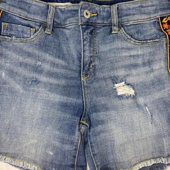 Pilcro Anthropologie Slim Boyfriend Denim Shorts Embroidered Side Taping Size 26 - Picture 11 of 16